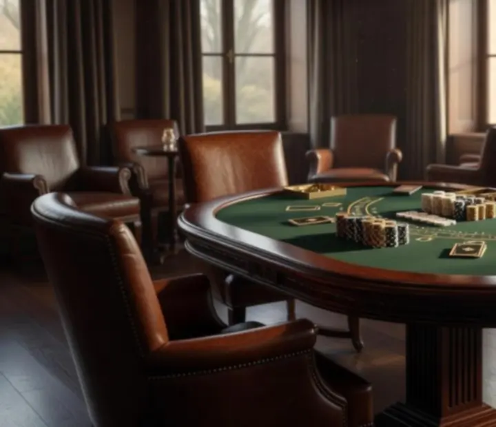 Elegant private blackjack table connected to a tranquil lounge setting.