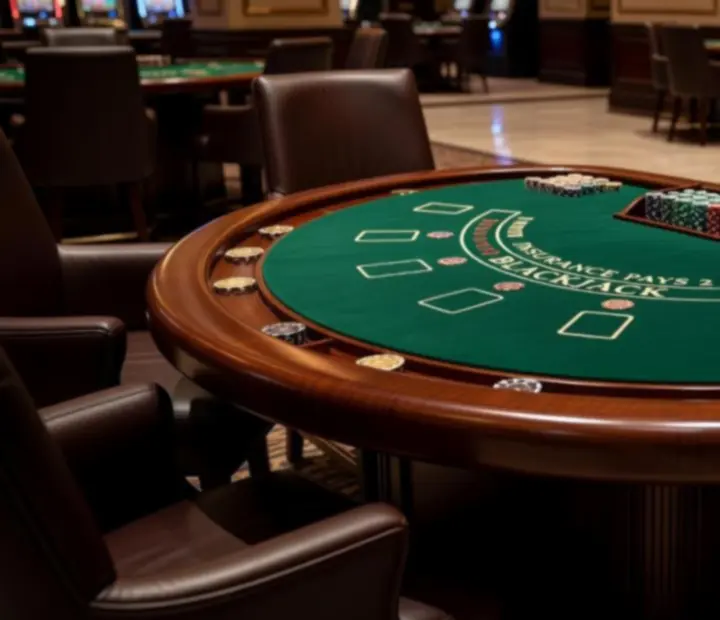 Custom wooden blackjack table with bespoke casino craftsmanship